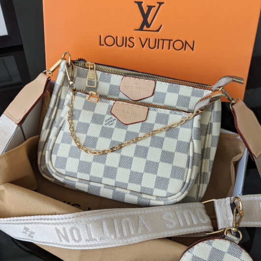 Сумка клатч Louis Vuitton 3в1 беж клітка + беж ремень