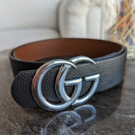 Ремінь Gucci широкий чорний серебро