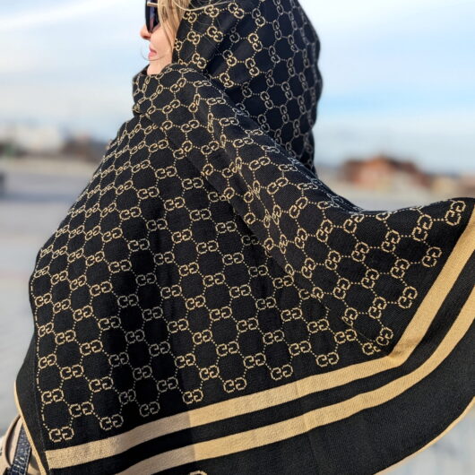 Двосторонній шарф Gucci чорно-бежевий