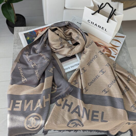 ПАЛАНТИН ШАРФ CHANEL двосторонній сіро бежевий