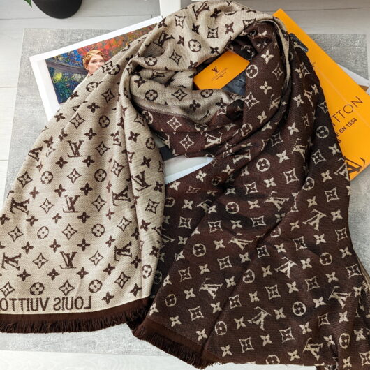ПАЛАНТИН ШАРФ LOUIS VUITTON двосторонній шоколадно-бежевий