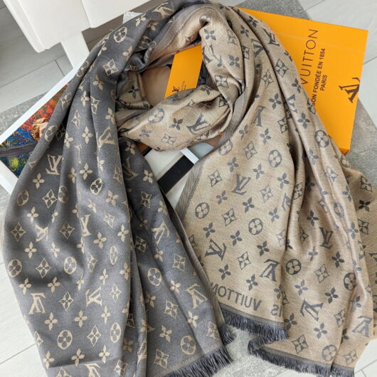 ПАЛАНТИН ШАРФ LOUIS VUITTON двосторонній сіро-золотий