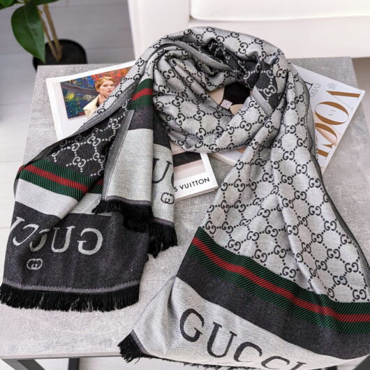 ПАЛАНТИН ШАРФ GUCCI двосторонній світло-сірий