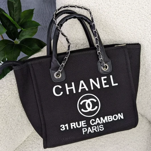 Сумка шопер Chanel Deauville Large чорний+білі букви