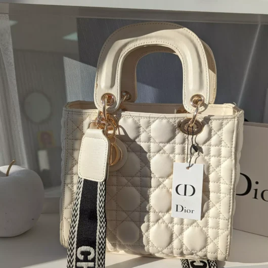 Сумочка Dior Lady велика молочна широкий ремінець