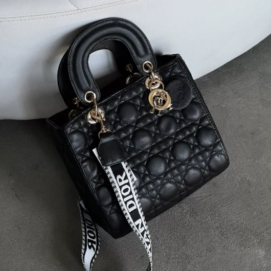 Сумочка Dior Lady велика чорна широкий ремінець