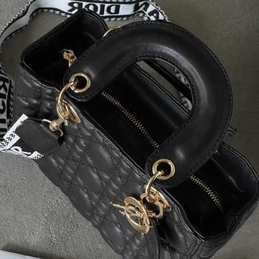 Сумочка Dior Lady велика чорна широкий ремінець