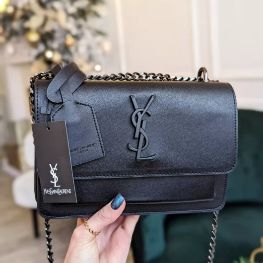 Жіноча сумочка клатч Yves Saint-Laurent LUX чорний сатин матовий