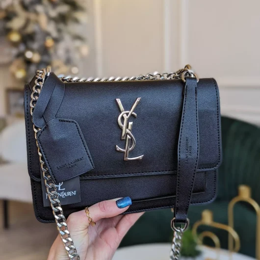 Жіноча сумочка клатч Yves Saint-Laurent LUX чорний сатин срібло