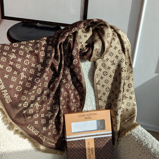 ПАЛАНТИН ШАРФ LOUIS VUITTON двосторонній коричнево-пісочний