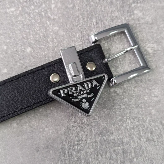 Ремінь жіночий Prada чорний+срібло