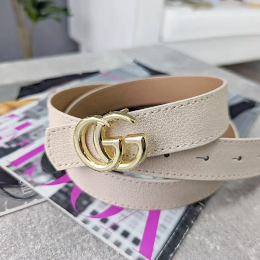 Ремінь жіночий Gucci молочний+золото