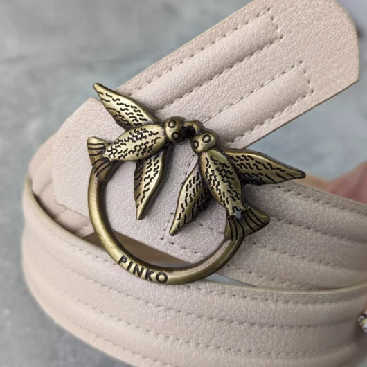 Ремінь жіночий PINKO лінійний бежевий+золото