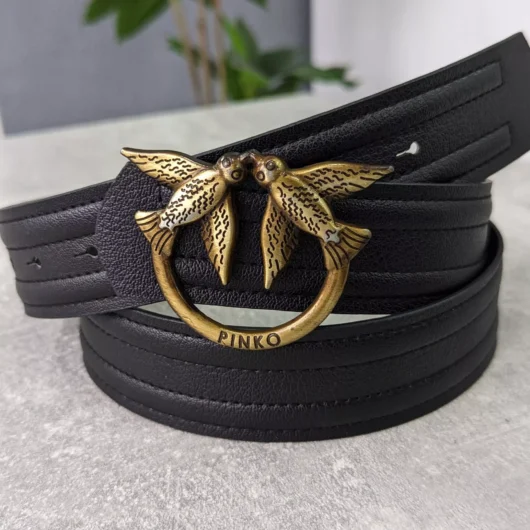 Ремінь жіночий PINKO лінійний чорний+золото