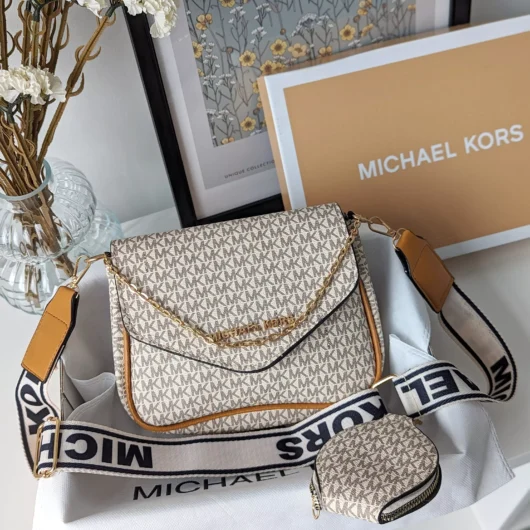 Сумка кросс боді Michael Kors Майкл Корс 2 в 1 молочний+беж.вставка