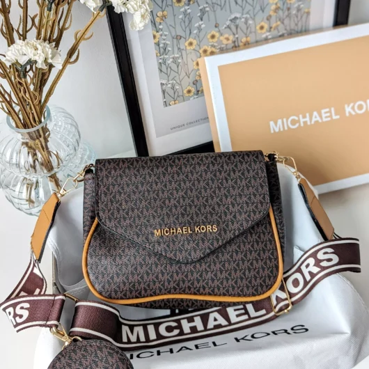 Сумка кросс боді Michael Kors Майкл Корс 2 в 1 коричневий+беж.вставка