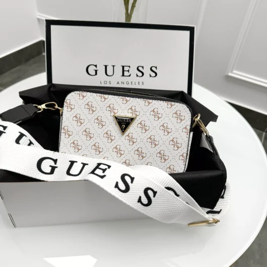 Сумочка Guess кросс-боді білий+ чорна вставка, білий ремінь