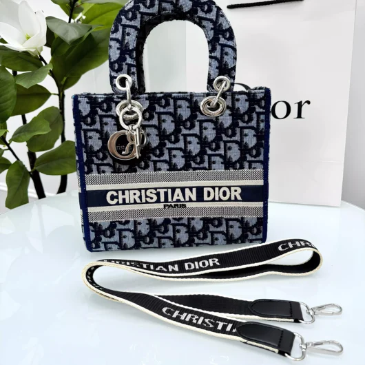 Жіноча сумочка Dior текстиль синя, текстильні ручки ЛЮКС