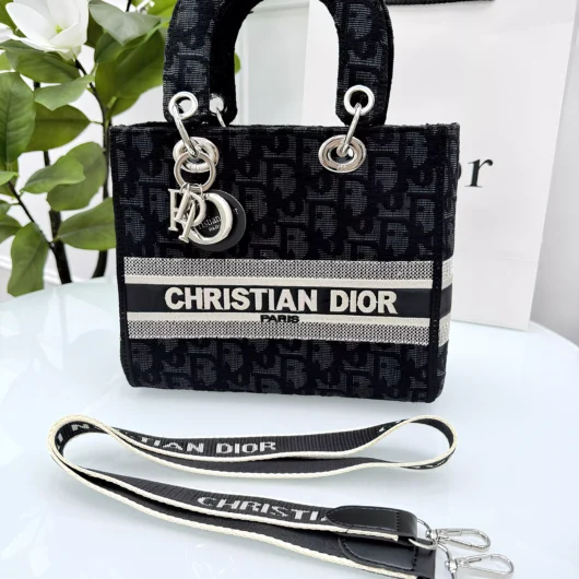 Жіноча сумочка Dior текстиль чорна, текстильні ручки ЛЮКС