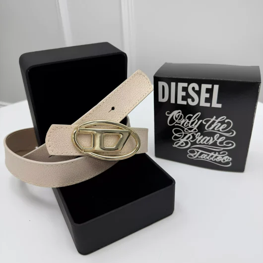 Ремінь жіночий Diesel молочний+золото