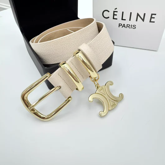 Ремінь жіночий Celine LOGO молочний