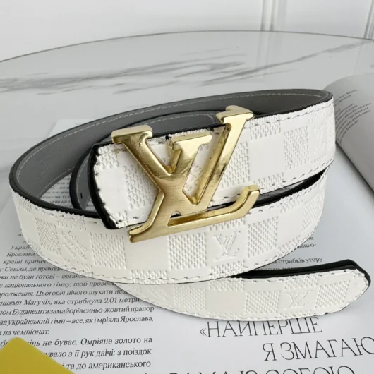 Ремінь Louis Vuitton білий шахмати золото