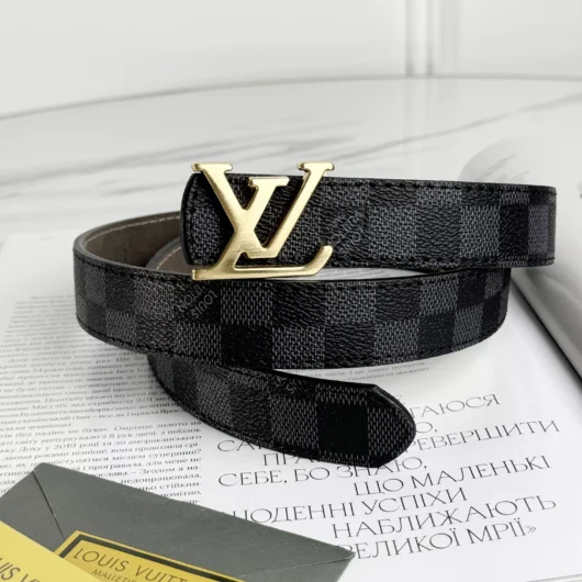 Ремінь Louis Vuitton чорний шахмати золото