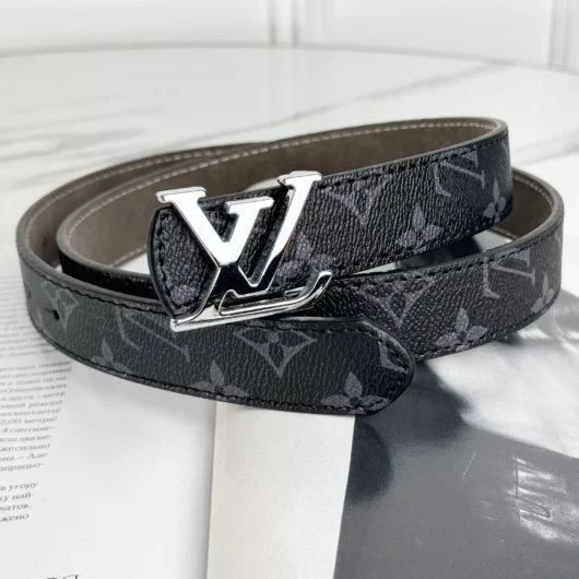 Ремінь Louis Vuitton чорний класик срібло