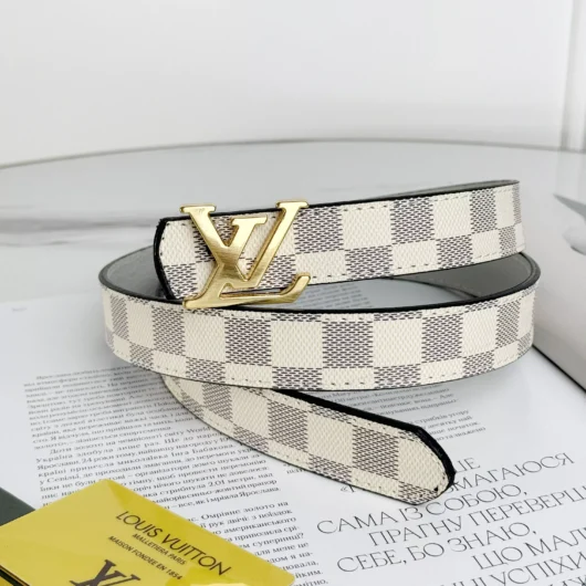 Ремінь Louis Vuitton молочний шахмати золото