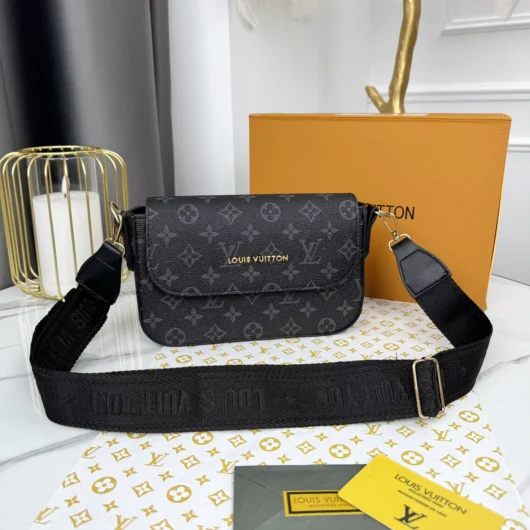 Сумка крос-боді Louis Vuitton два ременя чорний класик