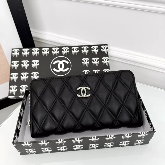 Гаманець CHANEL великий чорний срібло