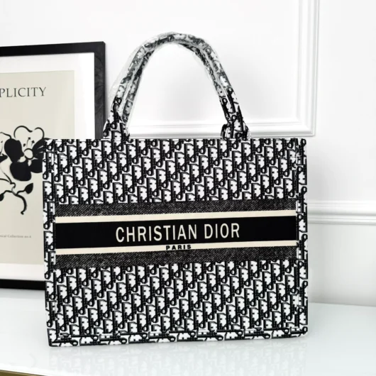 СУМКА DIOR ШОПЕР ТКАНЕВИЙ ВЕЛИКИЙ чорно-білий