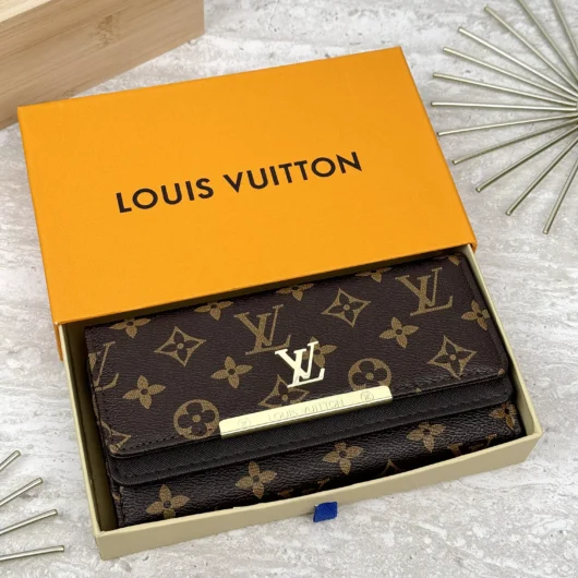 Жіночий гаманець Louis Vuitton великий подвійний коричнево-коричневий