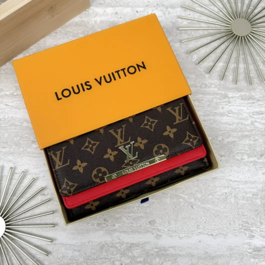 Жіночий гаманець Louis Vuitton великий подвійний коричнево-червоний