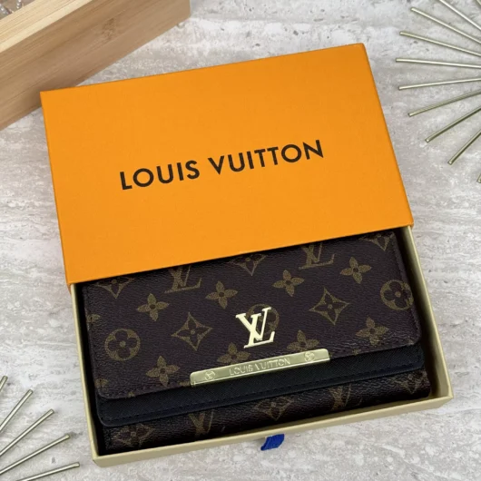 Жіночий гаманець Louis Vuitton великий подвійний коричнево-чорний