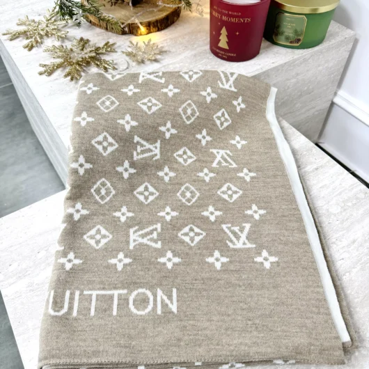 Двосторонній шарф Louis Vuitton білий-мокко