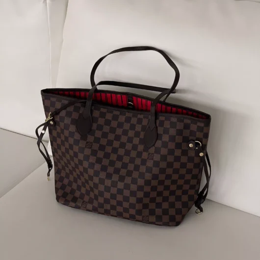 Сумка шоппер LV Louis Vuitton Neverfull ЛЮКС коричневий  шахмати