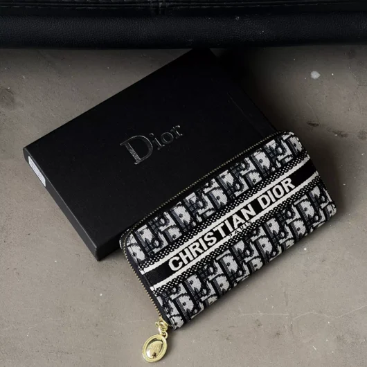 Гаманець Dior великий напис текстиль сірий