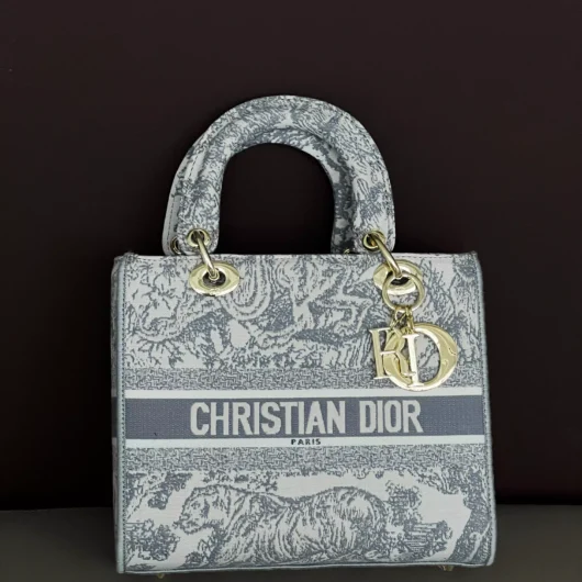 Жіноча сумка Christian Dior Lady medium сірий тигр
