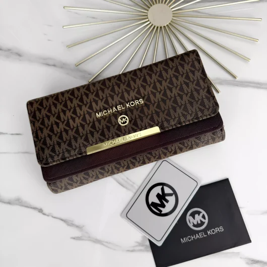 Жіночий гаманець Michael Kors великий подвійний коричневий