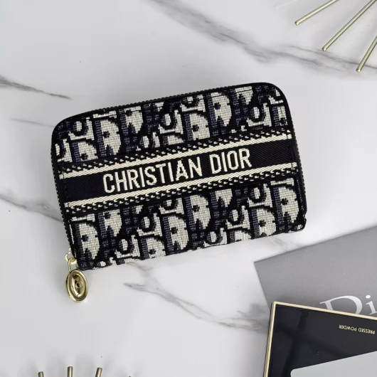 Гаманець Christian Dior середній з надписом синій текстиль