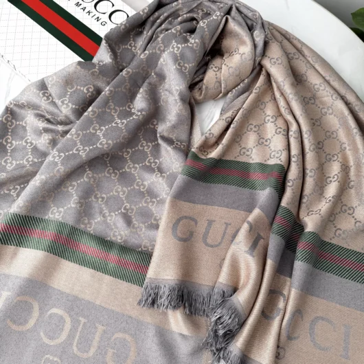 ПАЛАНТИН ШАРФ GUCCI двосторонній сіро-золотий