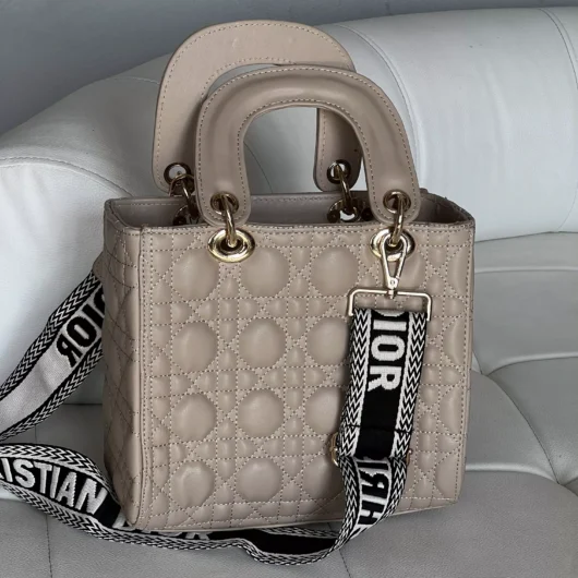 Сумочка Dior Lady велика бежева широкий ремінець