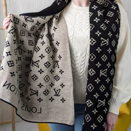 Двосторонній шарф Louis Vuitton чорно-пісочний