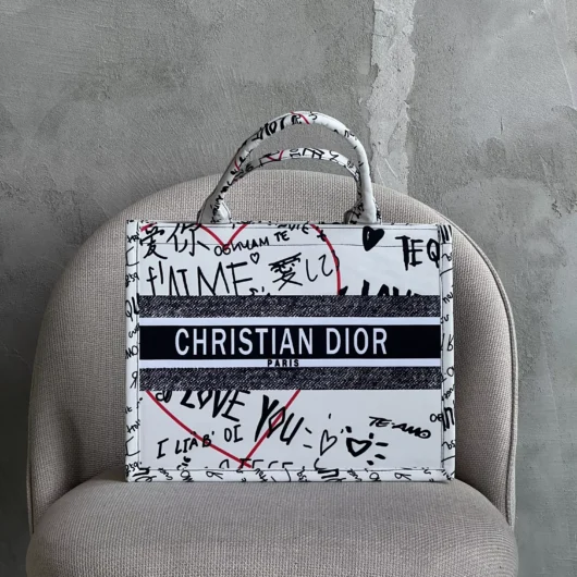 СУМКА DIOR ШОПЕР ТКАНЕВИЙ ВЕЛИКИЙ червоне сердце