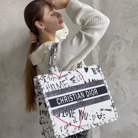 СУМКА DIOR ШОПЕР ТКАНЕВИЙ ВЕЛИКИЙ червоне сердце