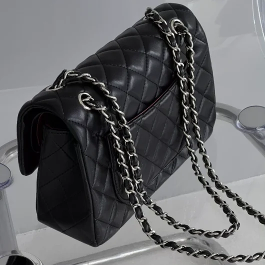 Жіноча сумка Chanel Classic Double Flap Bag чорний срібло