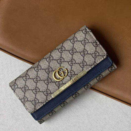 Жіночий гаманець Gucci великий подвійний сіро-синій