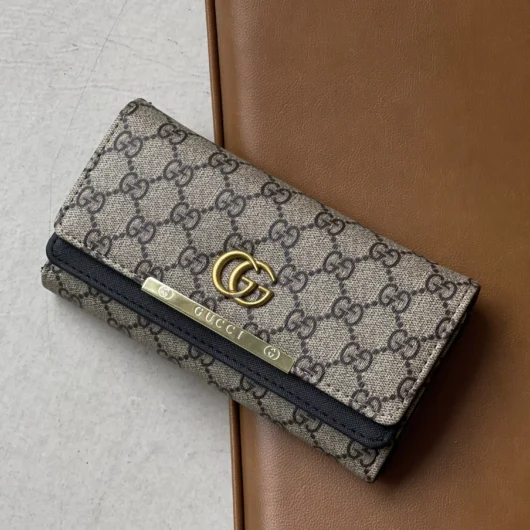 Жіночий гаманець Gucci великий подвійний сіро-чорний
