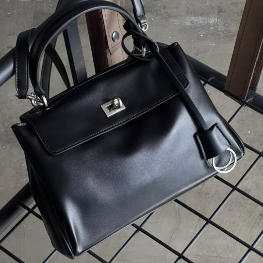 Сумка Balenciaga Rodeo Medium size чорний+срібло- Premium